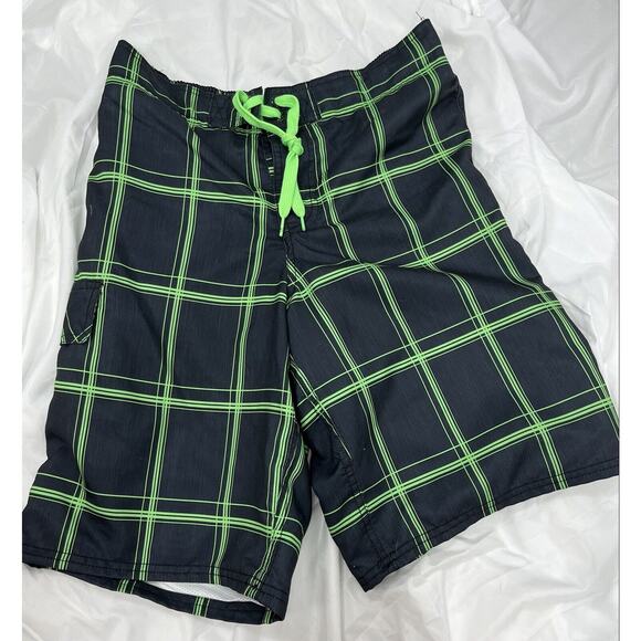 OP Ocean Pacific Men Board Shorts Adult Sm (28-30) Blue Green Plaid Swim Trunks - Picture 1 of 7